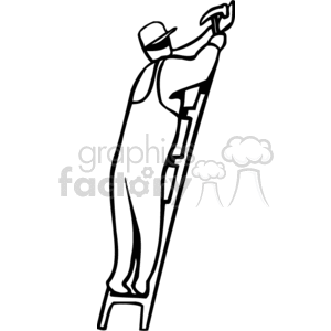 300x300 Black And White Person Using A Hammer Standing On A Ladder Clipart