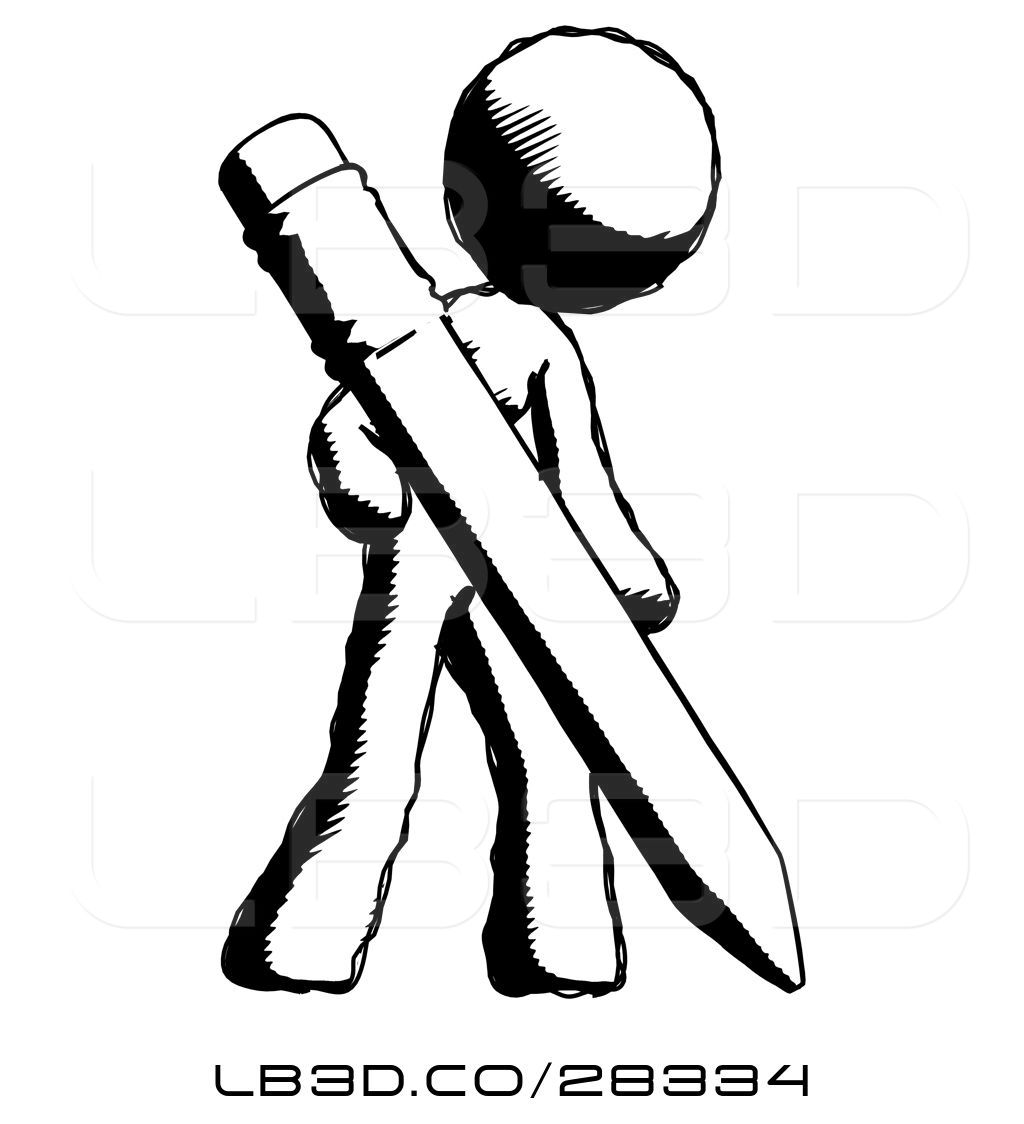 1024x1124 Illustration Of Ink Design Mascot Lady Drawing With Large Pencil