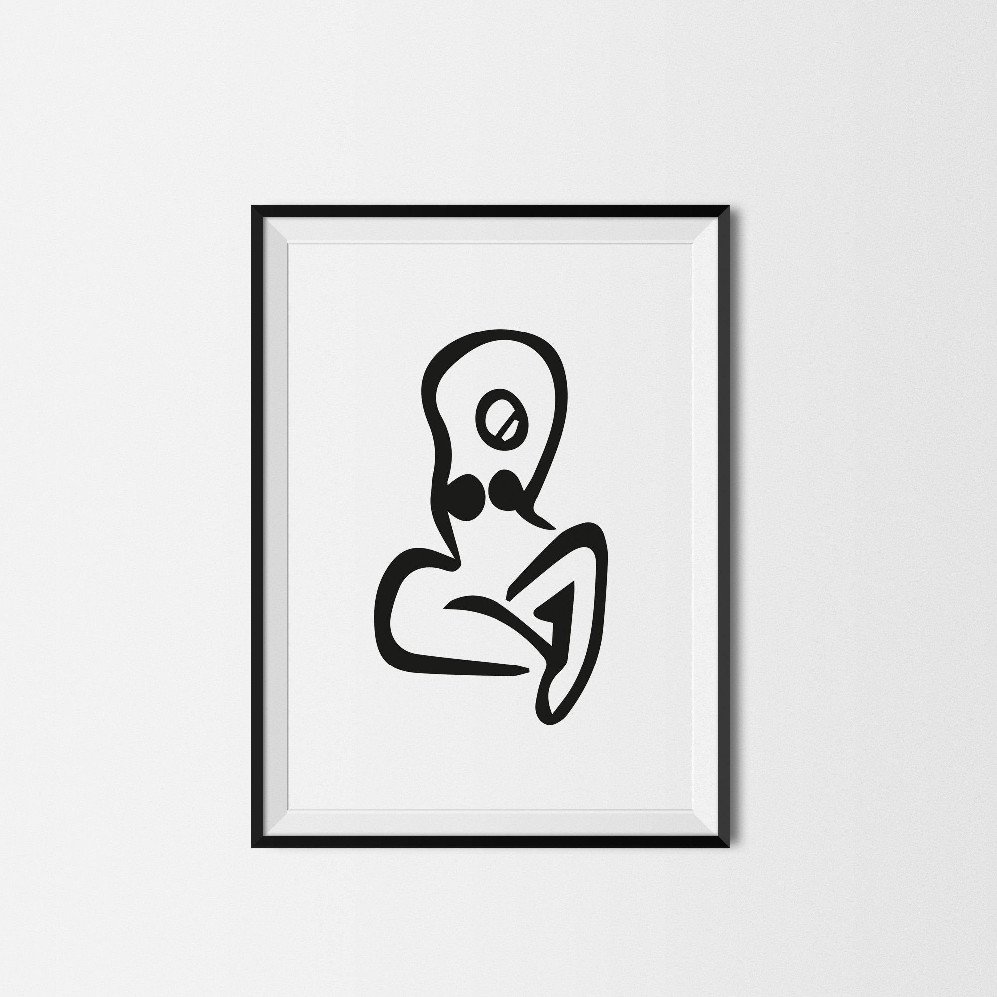 2000x2000 Sitting Lady Drawing Illustration Printable Monochrome Art Etsy