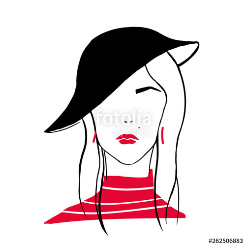 500x500 Outline Portrait Of Stylish Young Girl Stylized Drawing Of Head