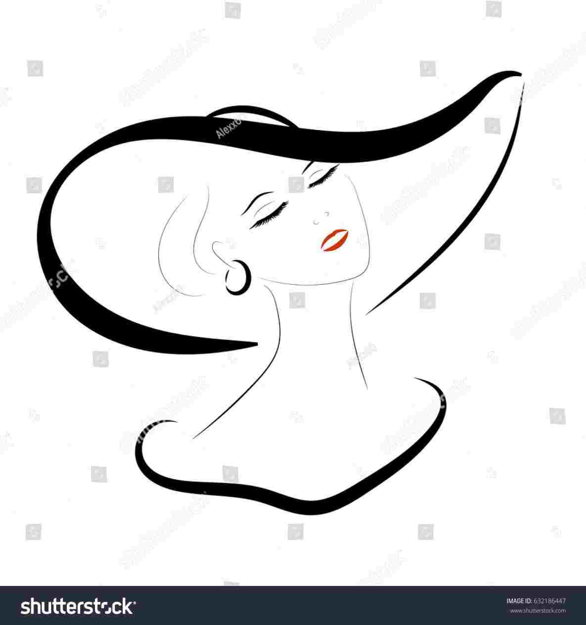 1185x1264 Vector Face Drawing With Hat Outline Lady Red Stock Royalty Free