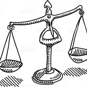 300x300 vector of cartoon cavewoman lady justice with a blindfold sword