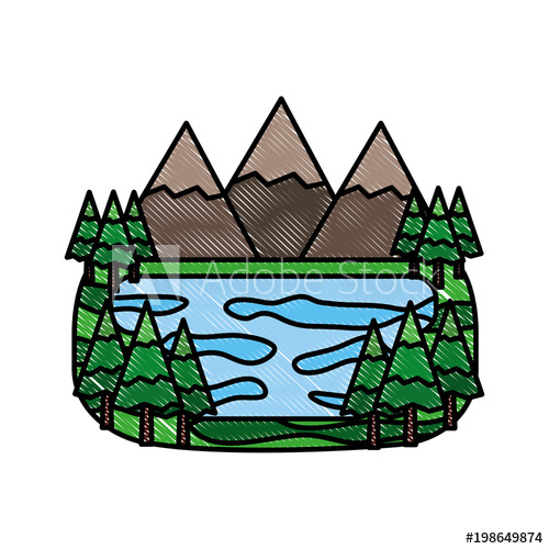 500x500 Forest Mountains Lake Landscape Natural Vector Illustration