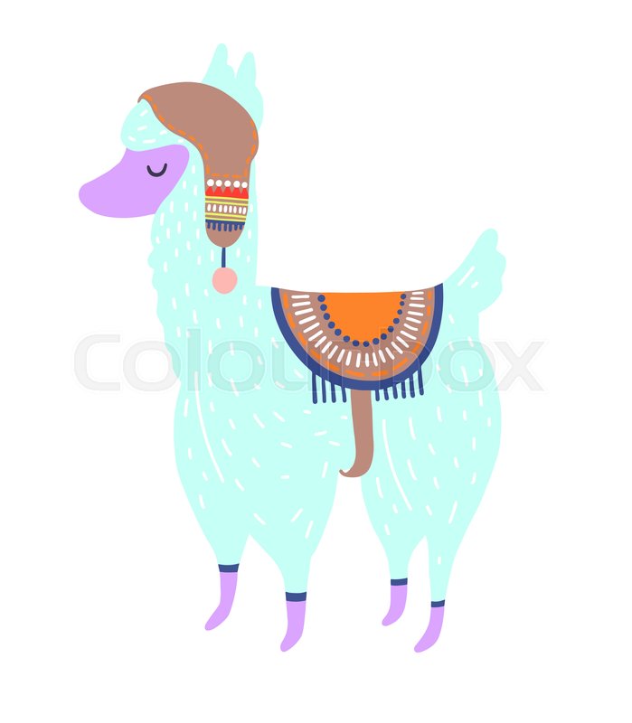 699x800 Funny Llama Isolated On White, Blue Stock Vector Colourbox