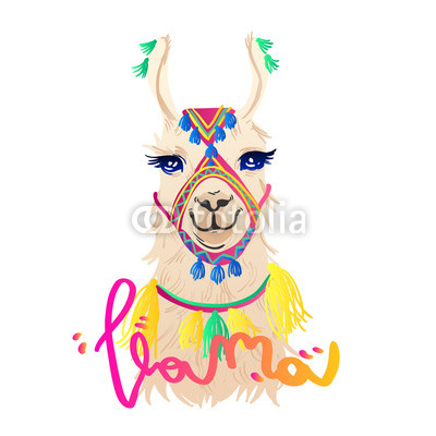400x400 Llama Slogan Lama With Decorations Typography Graphic Print
