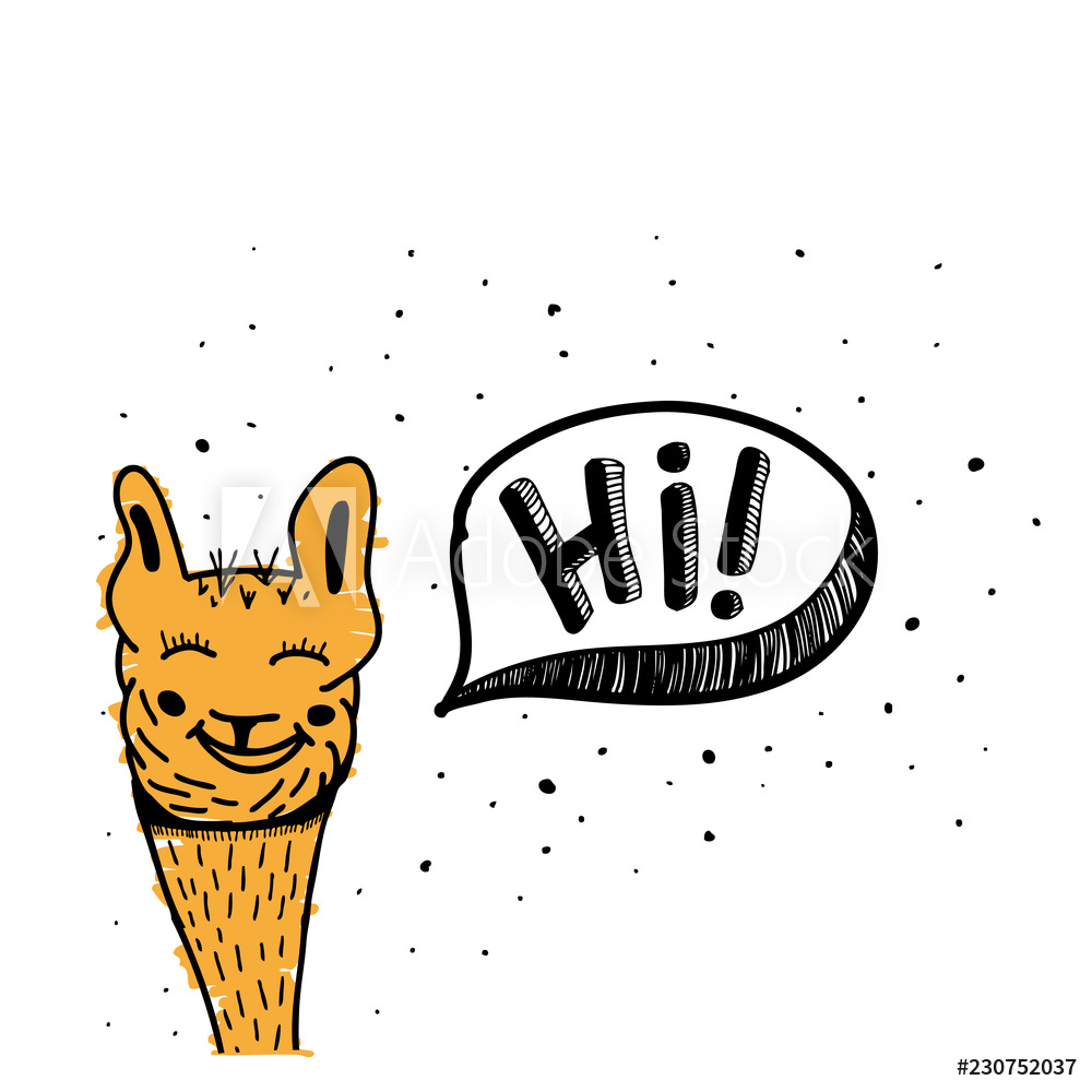 1000x1000 Photo Art Print Vector Illustration Of Hand Drawing Lama