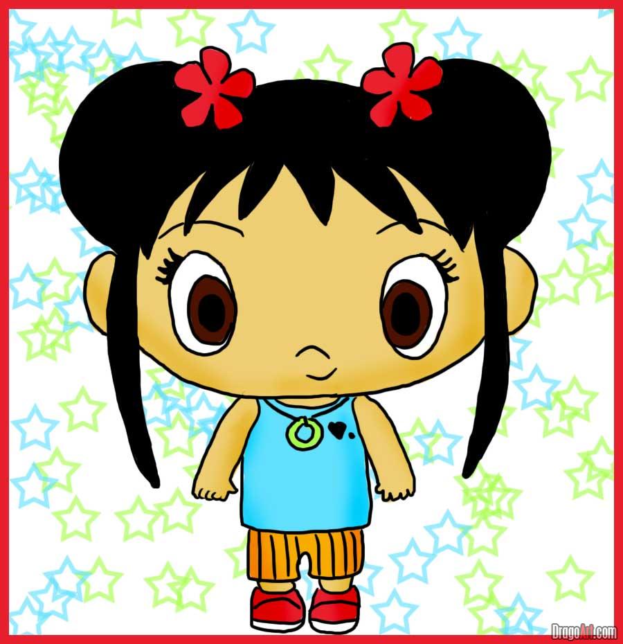 900x930 how to draw kai lan, step