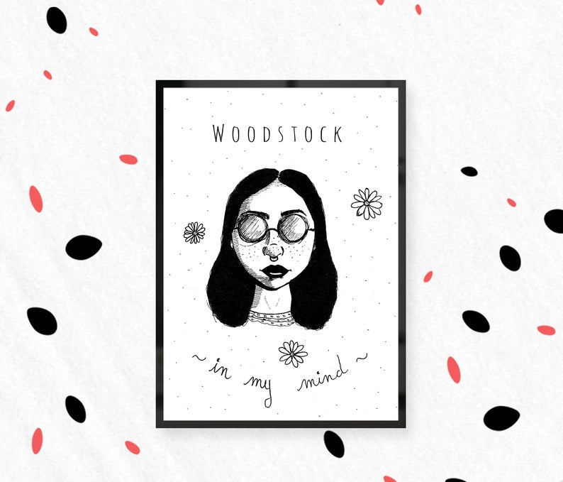 794x679 Lana Del Rey Digital Print Woodstock Girl Drawing Ink Room Etsy
