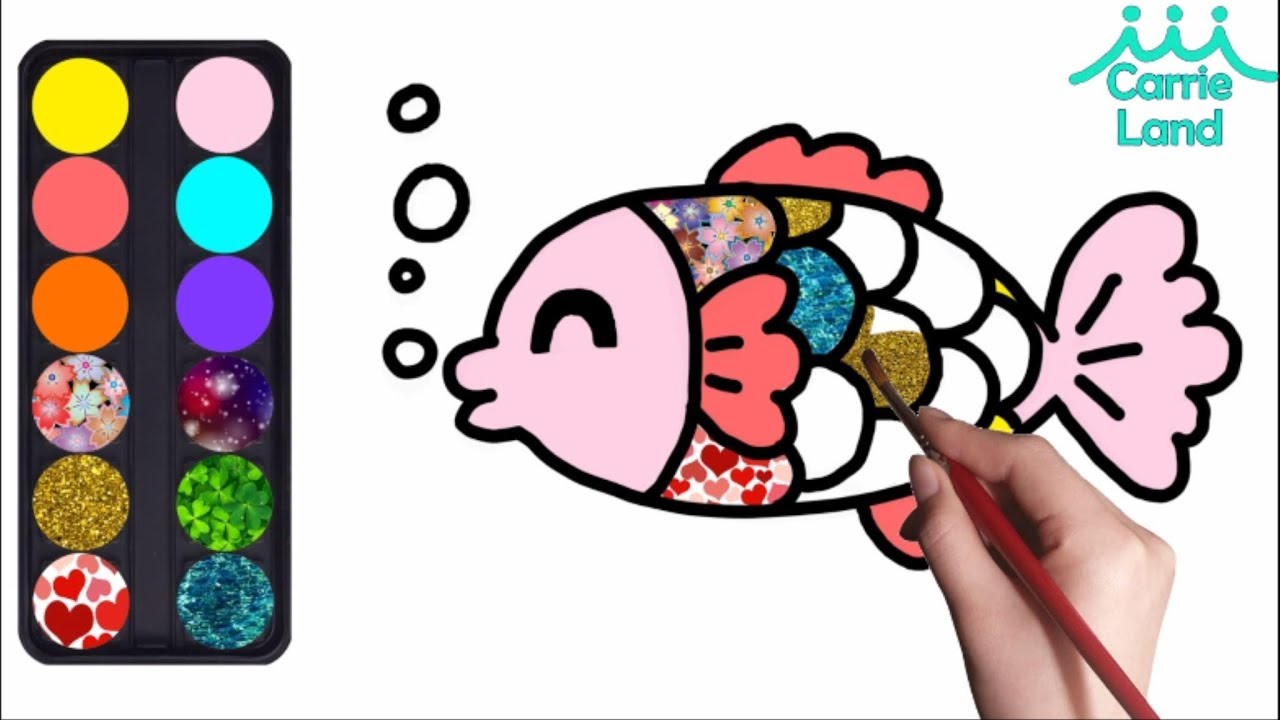 1280x720 Goldfish Drawing Coloring For Kids Magic Painting For Toddlers