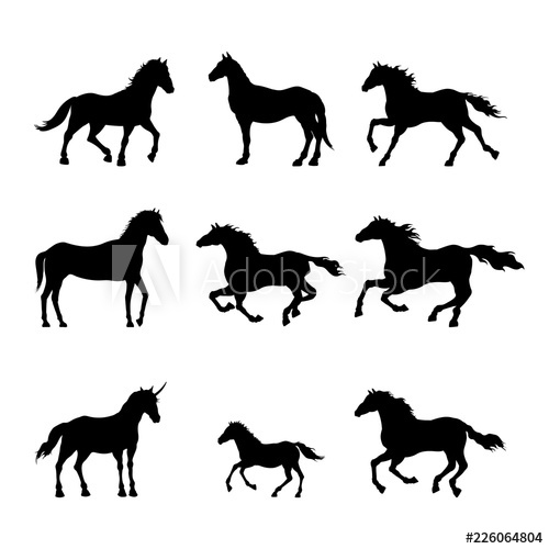 500x500 Collection Of Black Silhouettes Of Horses Isolated Detailed