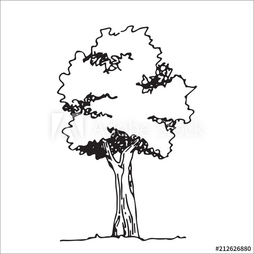 500x500 Tree Sketch, Architect Hand Drawing, Black Landscape Element