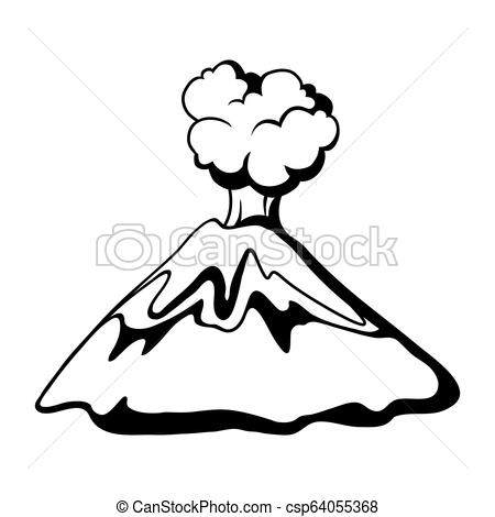 450x470 Volcano Exploding Nature Landscape Black And White Illustration