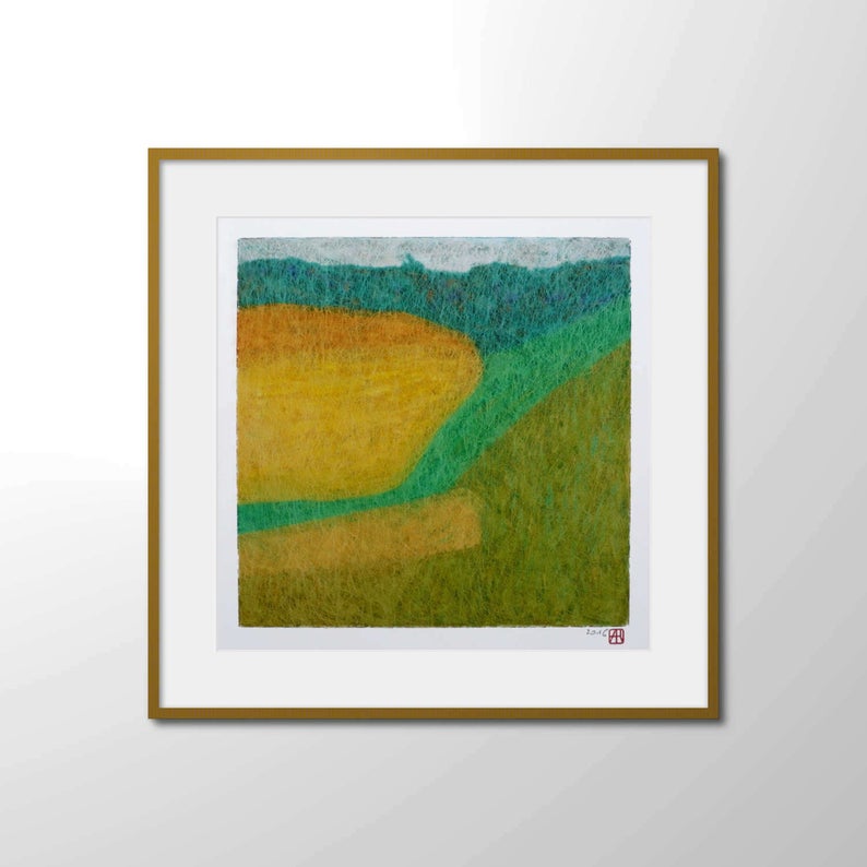 794x794 oil pastels landscape art original drawing yellow green etsy