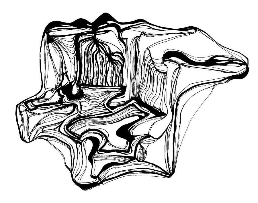 900x709 Landscape With Waterfalls Drawing