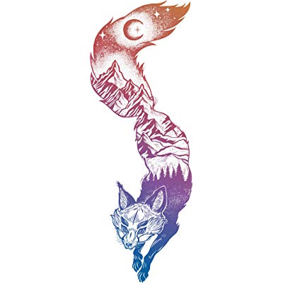 400x400 Mountain Forest Landscape Pen Art In Fox Silhouette