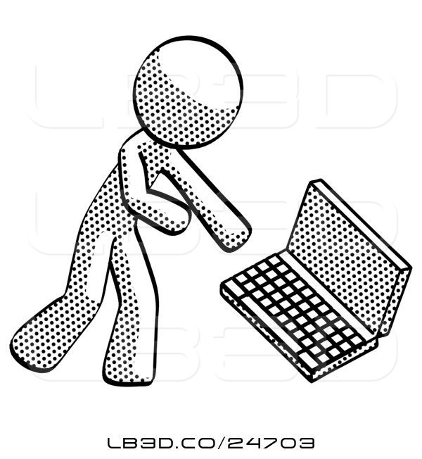 600x652 Illustration Of Halftone Design Mascot Guy Throwing Laptop