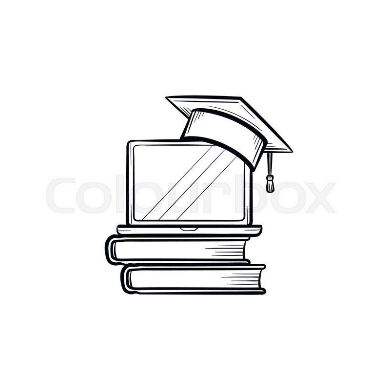 800x800 Graduation Cap On Book And Laptop Hand Stock Vector Colourbox