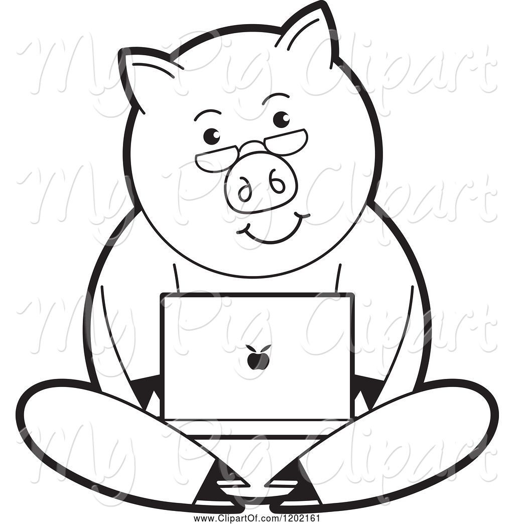 1024x1044 Swine Clipart Of Black And White Pig Using A Laptop Computer