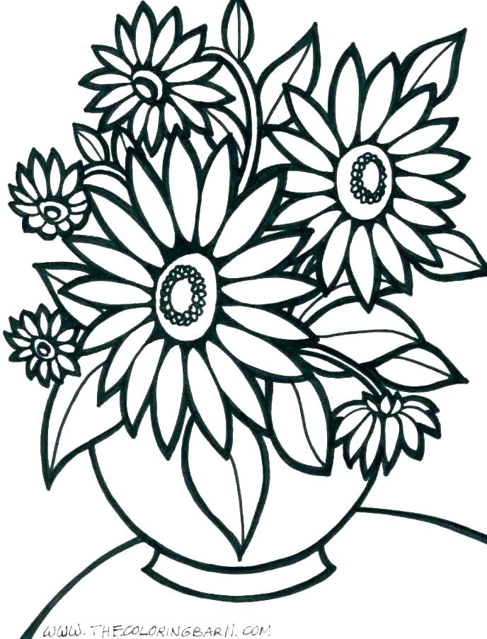 688x903 Useful Large Flower Coloring Pages Flower Pot Coloring Pages