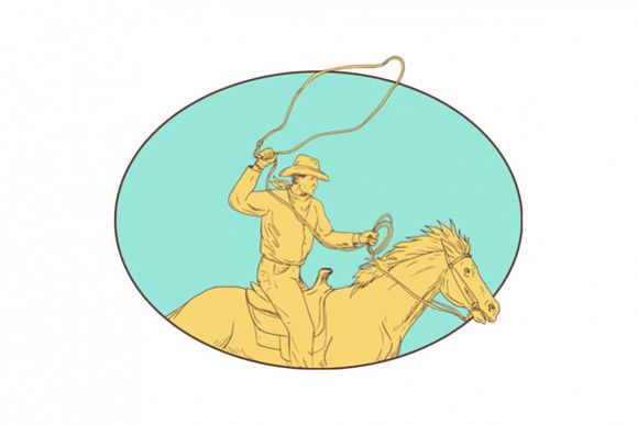 580x387 Rodeo Cowboy Lasso Horse Circle Drawing