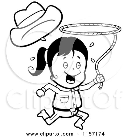 450x470 Cartoon Clipart Of A Black And White Happy Cowgirl Running