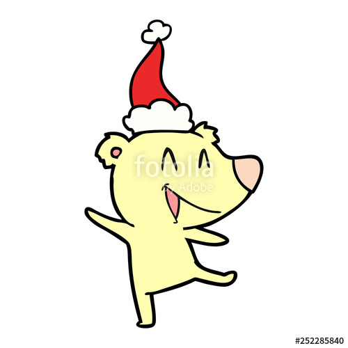 500x500 Laughing Bear Line Drawing Of A Wearing Santa Hat Stock Image