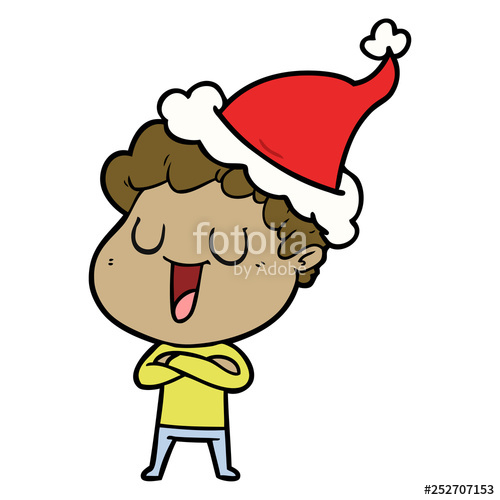 500x500 Laughing Line Drawing Of A Man Wearing Santa Hat Stock Image