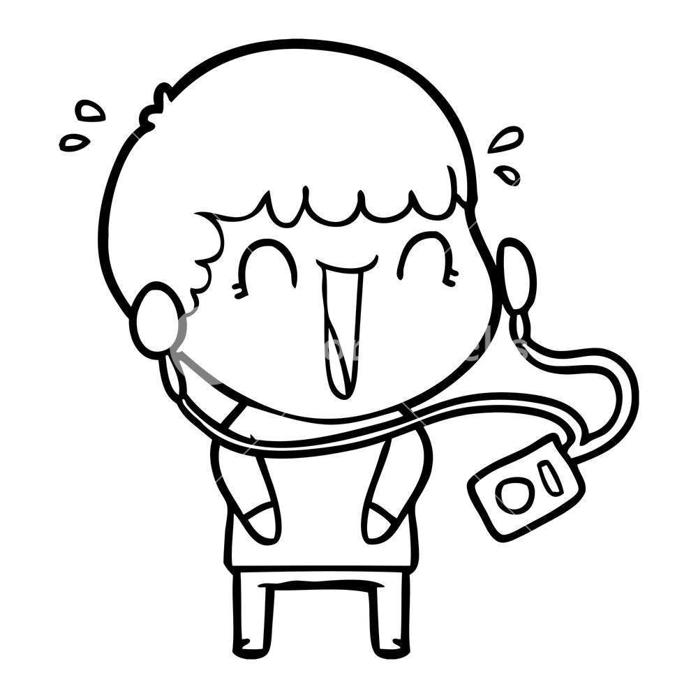 1000x1000 Laughing Cartoon Man With Earphones Royalty Free Stock Image