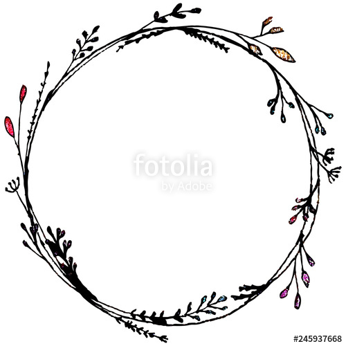 500x500 Line Drawn Black And White Botanical Bouquet With Glitter Leaf