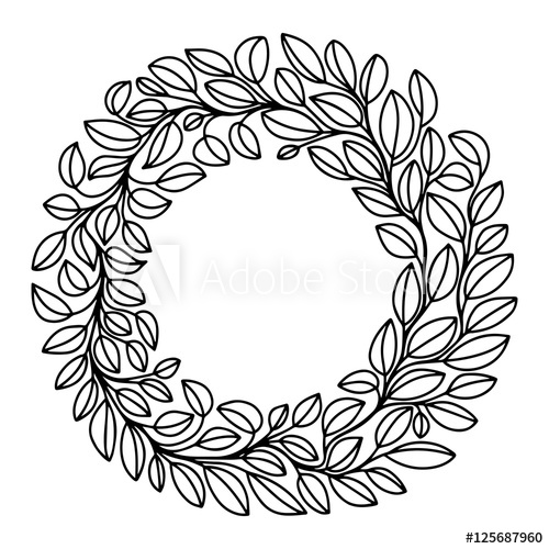 500x500 Black And White Stylized Drawing Of Laurel Wreath