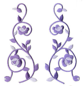 290x300 Flower Swirl Lavender Design Embroidered Iron On Applique Patches