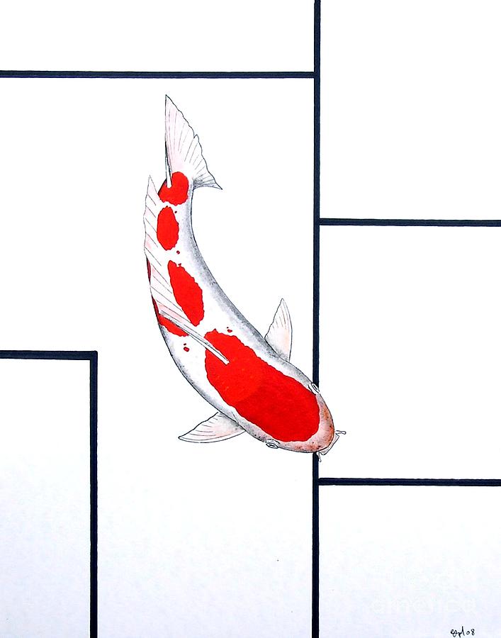 707x900 Koi Kohaku Black Lines Painting Painting