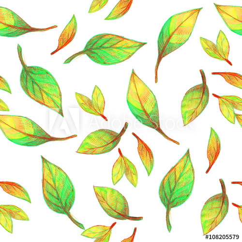 500x500 Tea Leaves Pencil Drawing Seamless Pattern Green Leaves