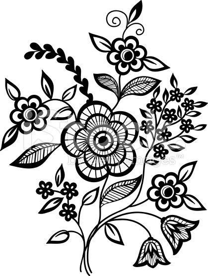 419x556 Black And White Flowers And Leaves Design Element Tattoo Ideas