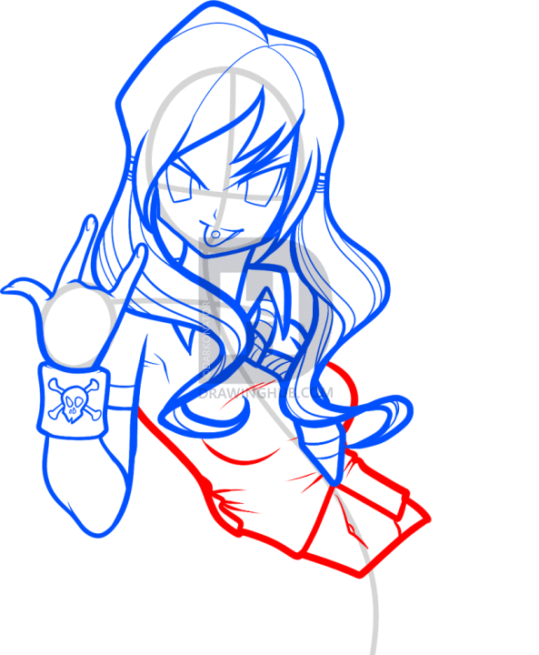 593x720 how to draw anime punk, punk girl, step
