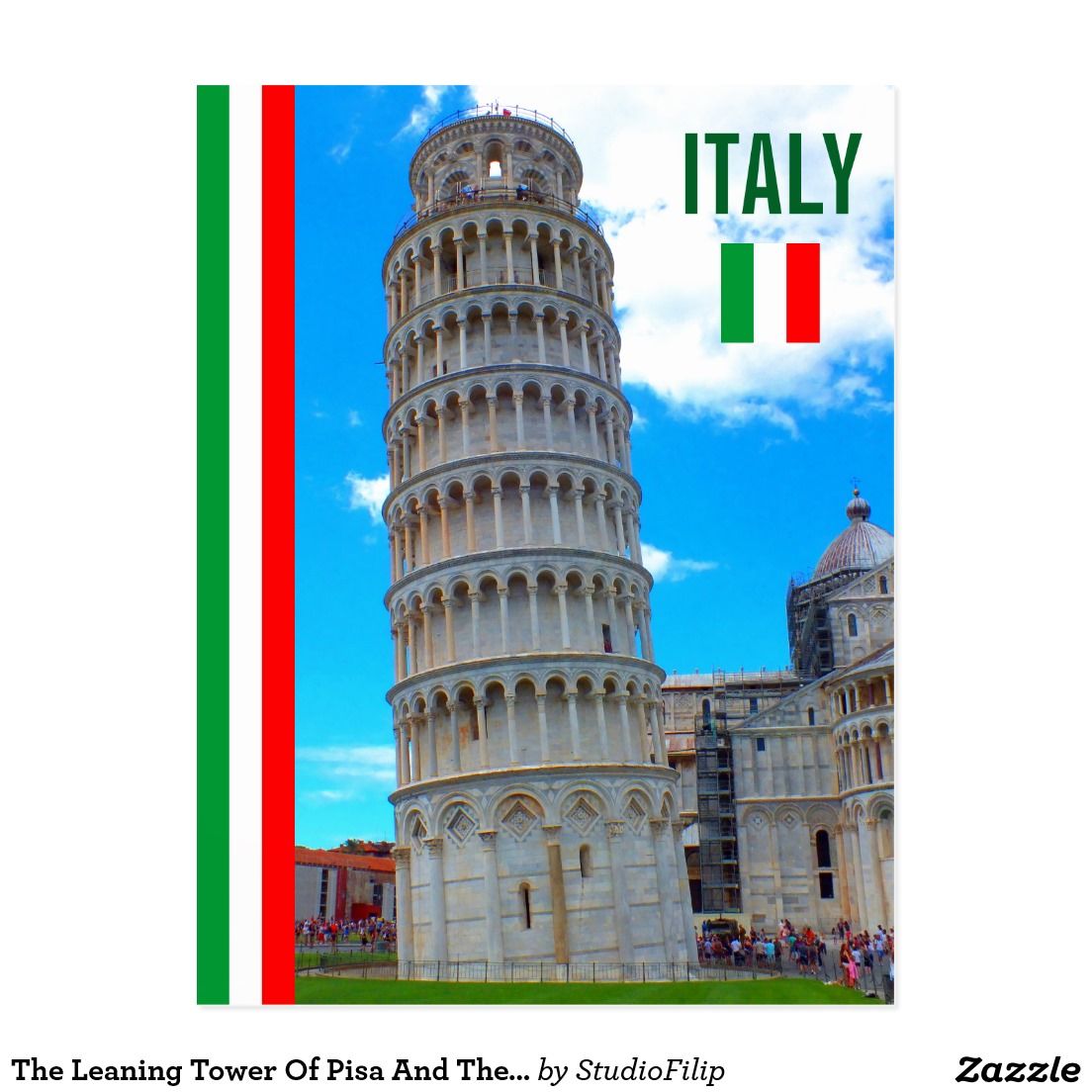 1104x1104 The Leaning Tower Of Pisa And The Italian Flag Postcard Zazzle