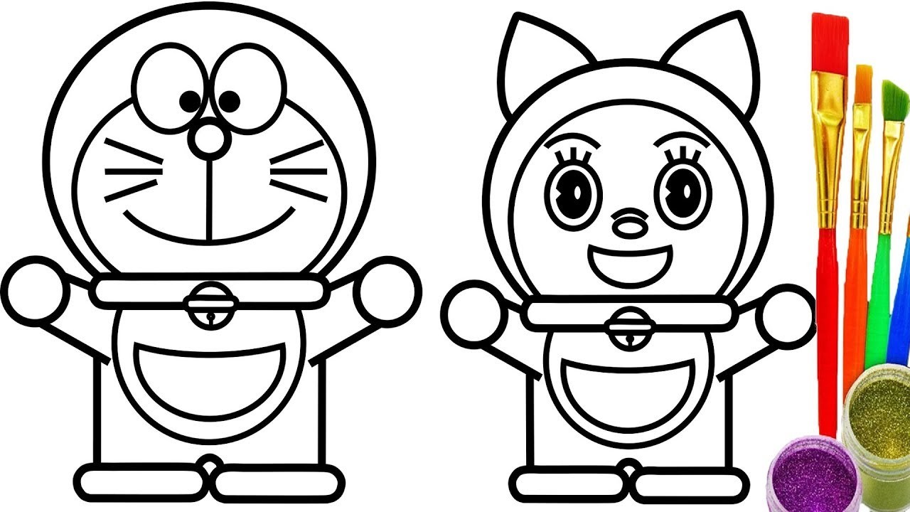 1280x720 Doraemon And Dorami Coloring Pages For Kids Learn Drawing