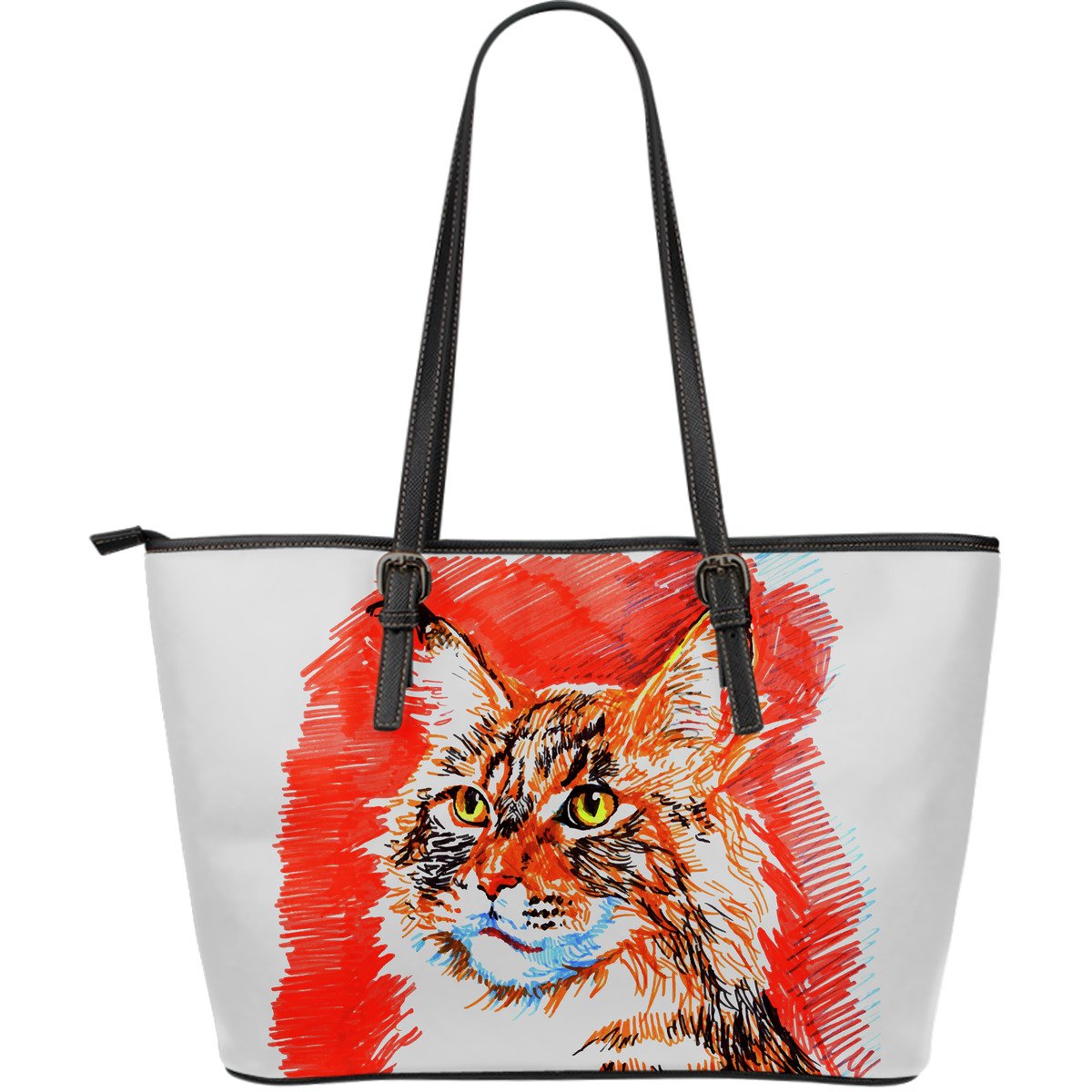 1200x1200 Marker Drawing Cat Large Leather Tote
