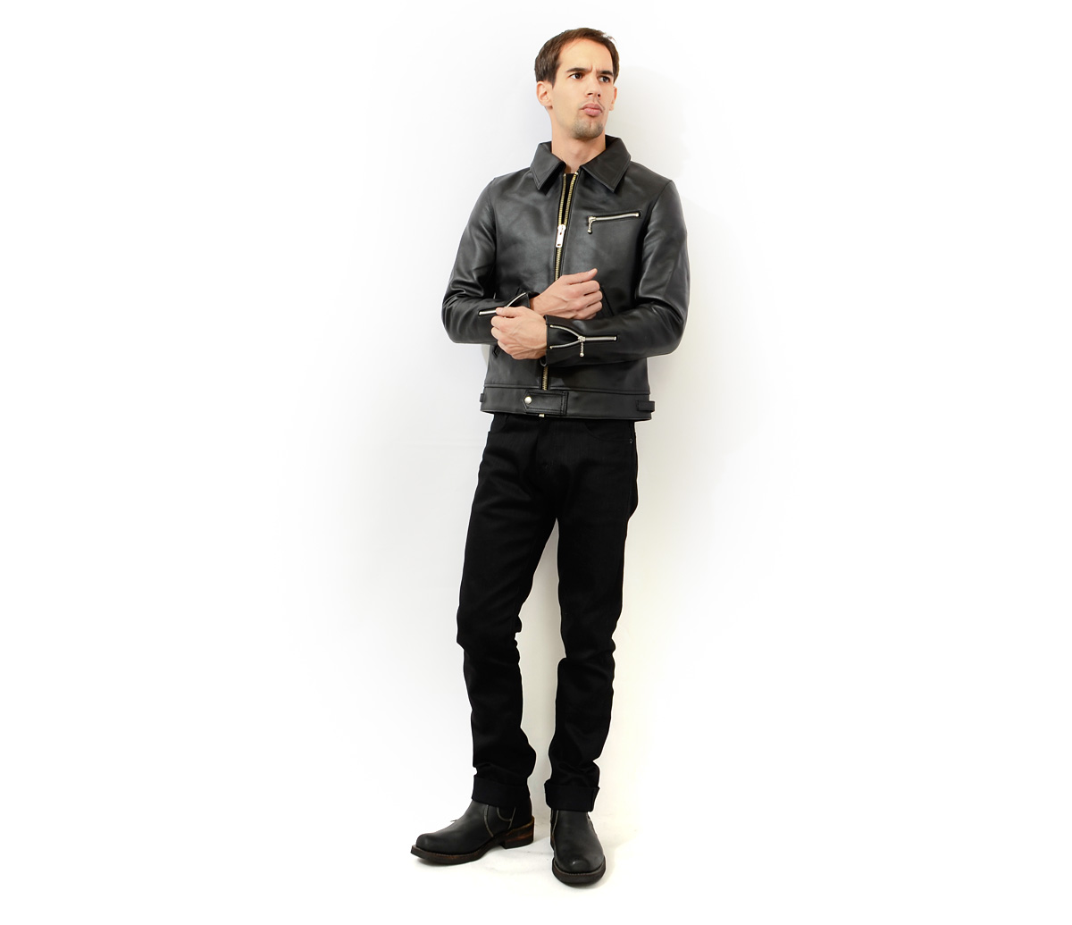 1200x1035 Rodeo Bros Cropped Heads Zen Sum Pattern Leather Riders Jacket