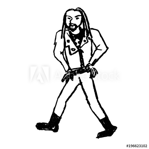 500x500 Vector Doodle Sketch Of Young Man With Long Hair And Beard Wearing
