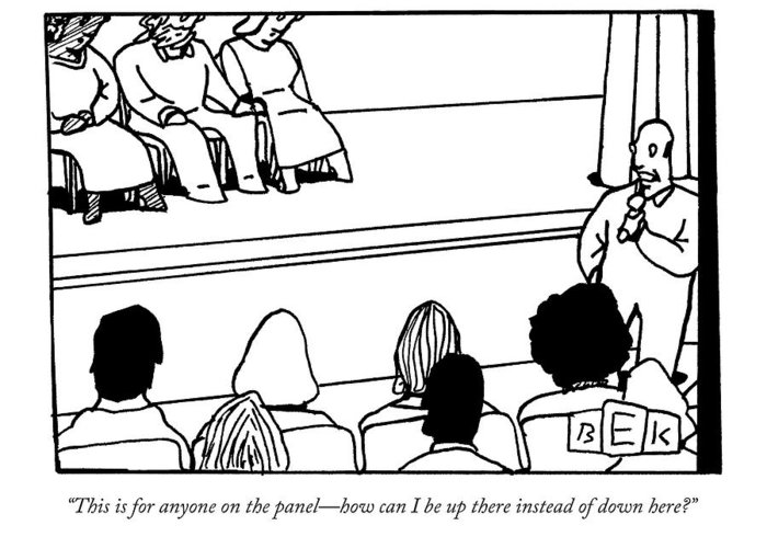 700x500 A Man Asking A Question At A Panel Lecture Greeting Card For Sale