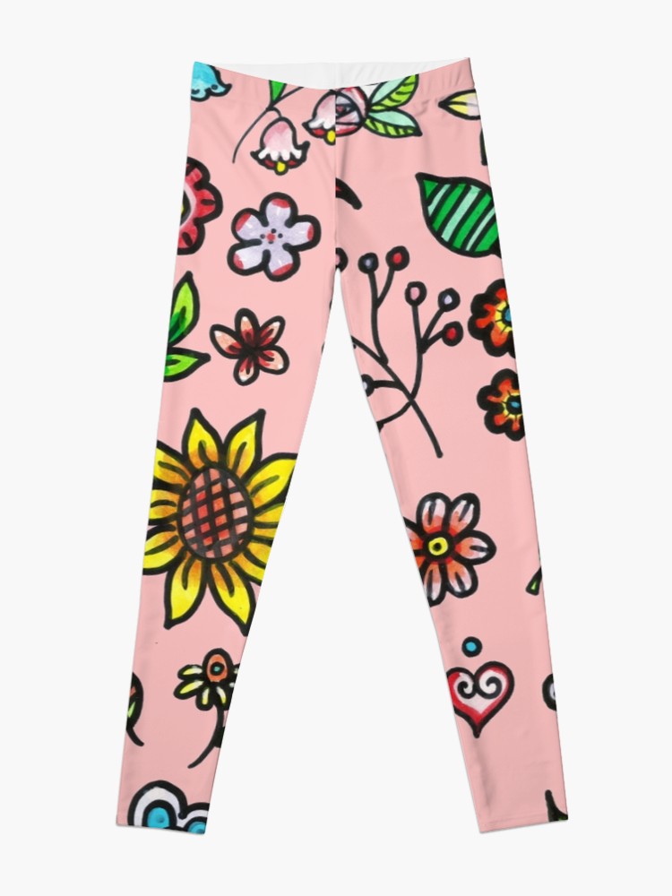 750x1000 hand drawing flora fauna doodles leggings