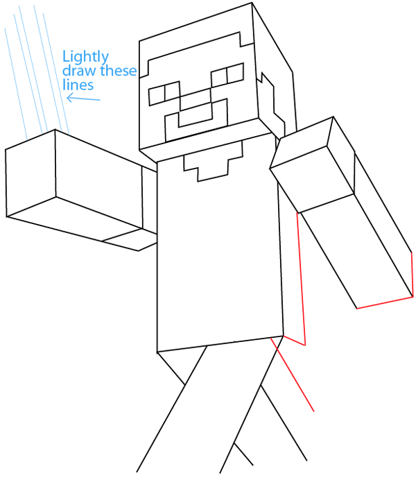 600x689 How To Draw Steve With A Pickaxe From Minecraft With Easy Step