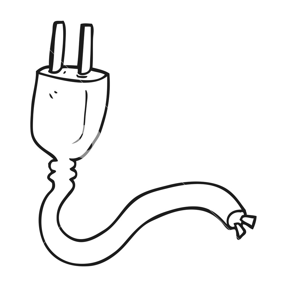1000x1000 Freehand Drawn Black And White Cartoon Electrical Plug Royalty