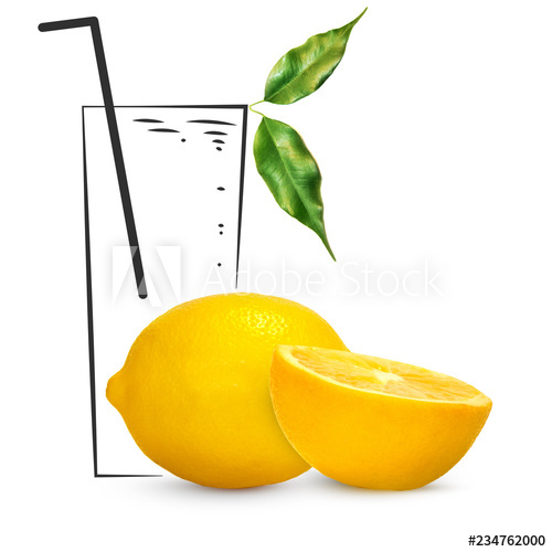 500x500 Fruit Composition With Fresh Lemon And Cartoon Cute Doodle Drawing