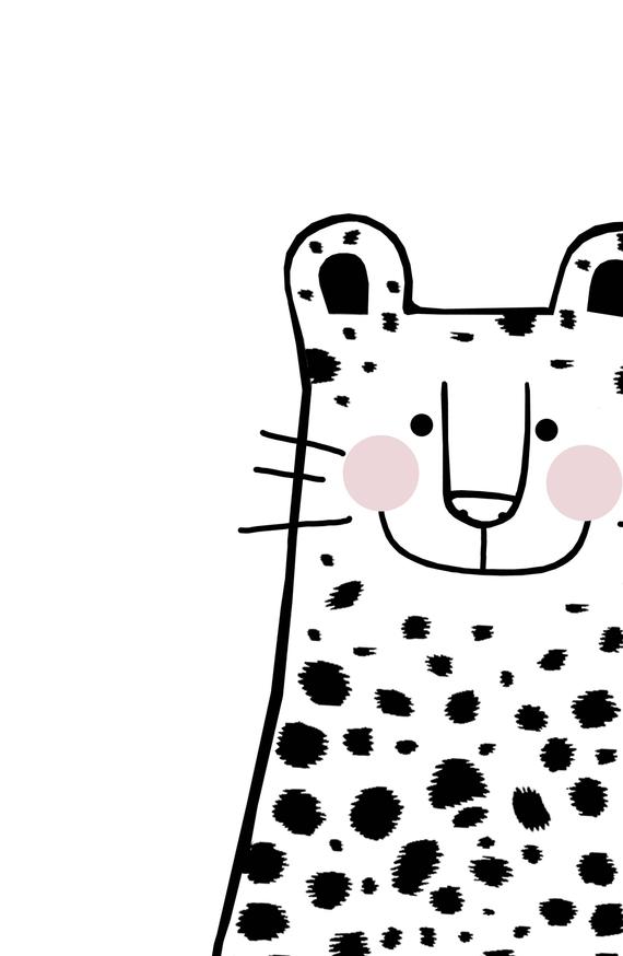 570x874 Black And White Leopard Illustration Kids Room Cat Print Etsy