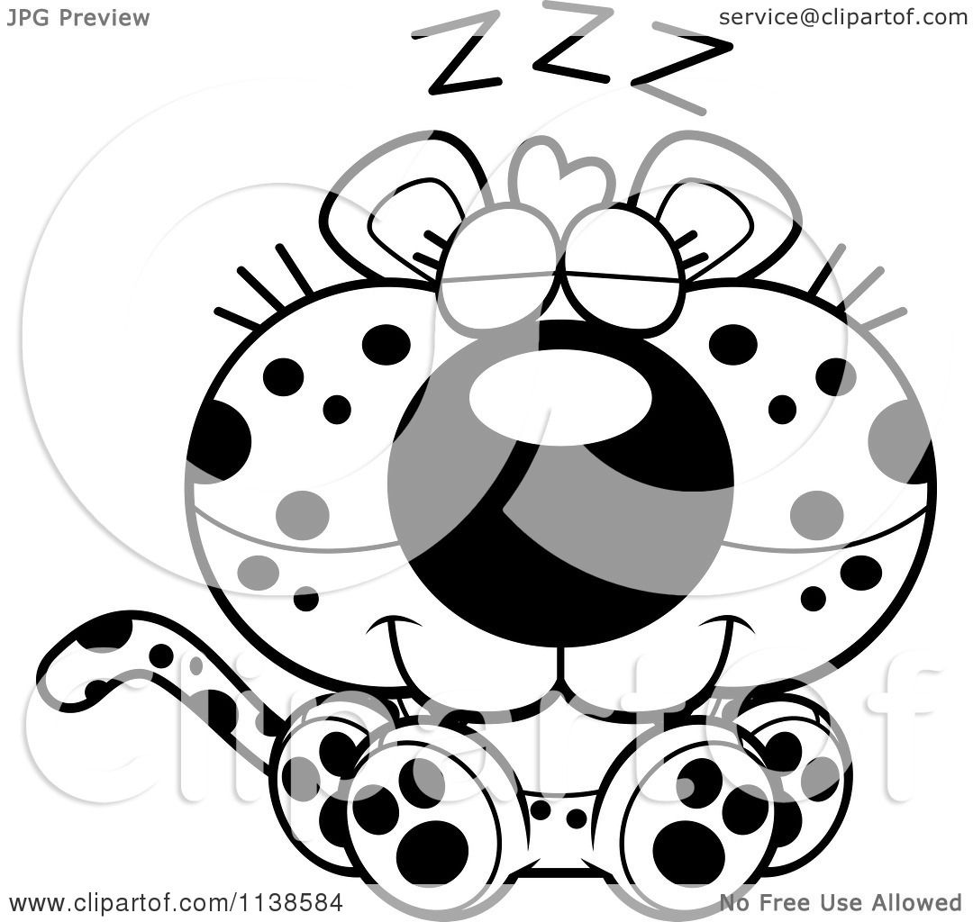 1080x1024 Cartoon Clipart Of An Outlined Cute Sleeping Leopard Cub