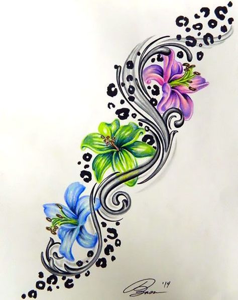 474x598 Colorful Leopard Print Flower Tattoo Design Ink Tattoos
