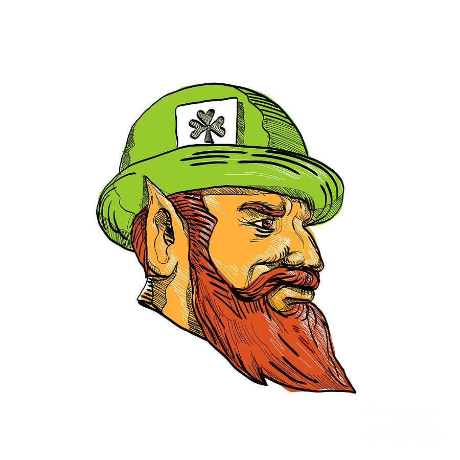 900x900 Leprechaun Head Side Drawing Digital Art