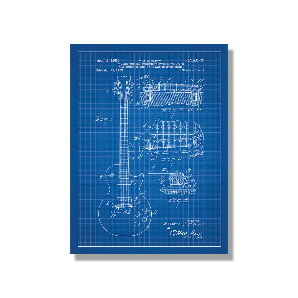1000x1000 Gibson Les Paul Guitar Patent Screen Printed Poster Audio Etsy